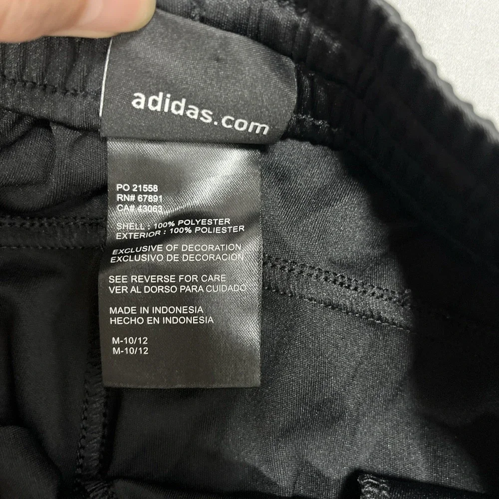 Adidas Boys Track Pants Youth Size M 10/12 Black White 3 Stripe Athletic Pants